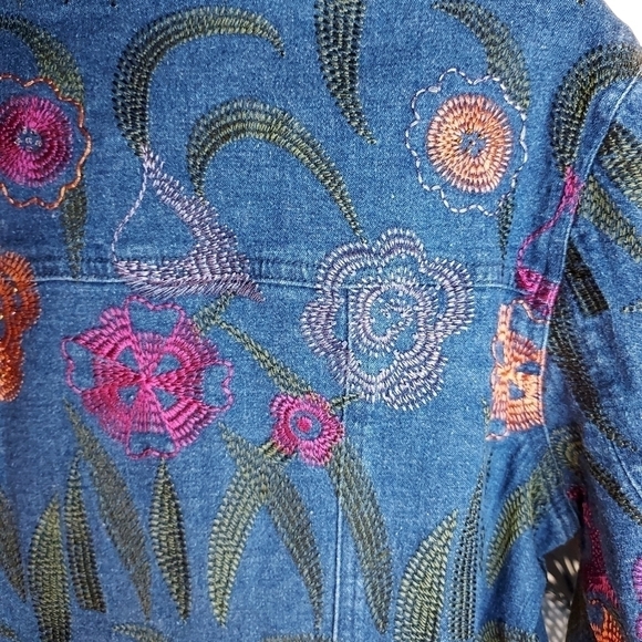 Ann Trinity embroidered denim Jean jacket small 55% linen - Picture 7 of 13